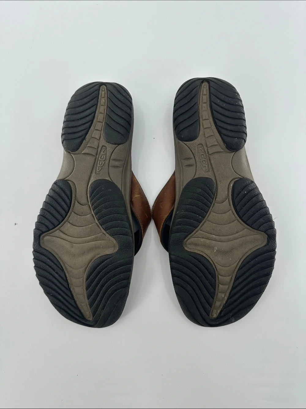Keen Men's Brown and Black Leather Thong Sandals
